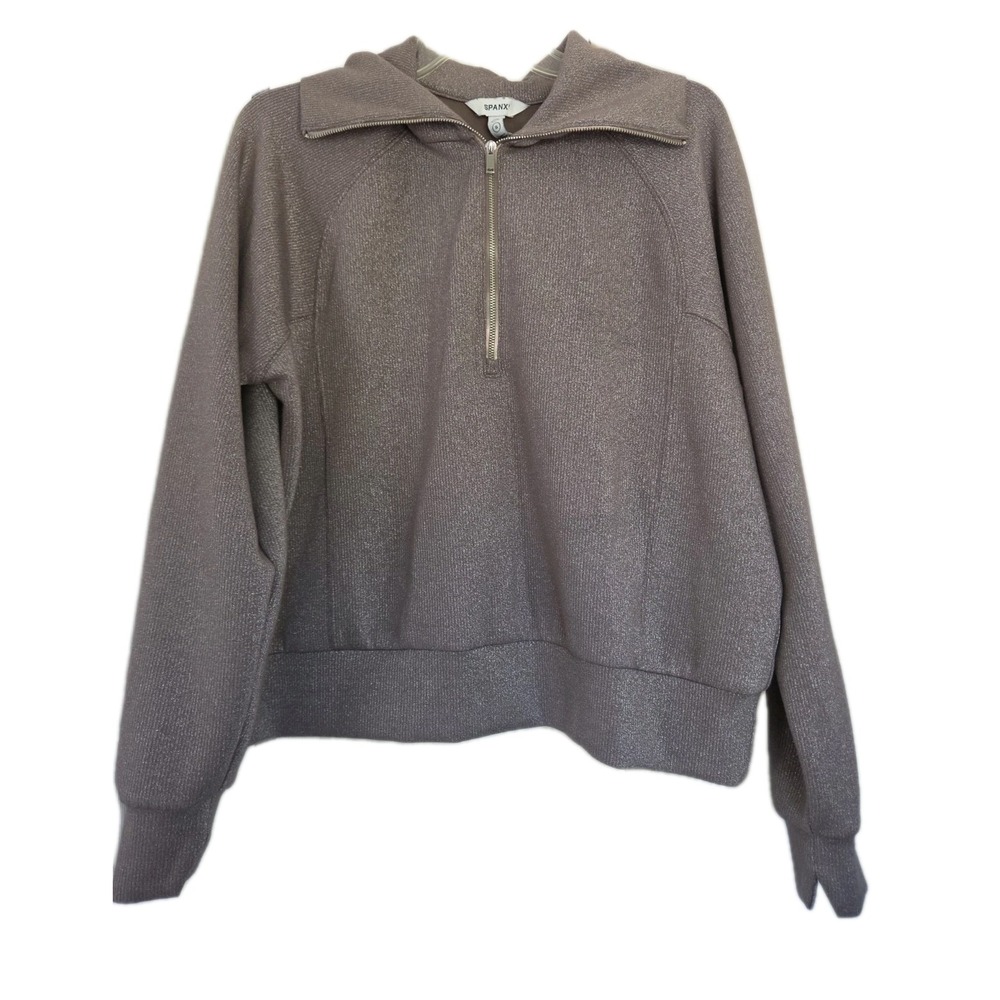 Spanx AirEssentials? Crop Quarter Zip Pullover Womens L taupe Shimmer Sweatshirt